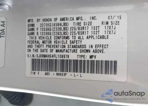 2015 Honda Cr-V Ex from USA, damaged, VIN 5J6RM4H54FL108979